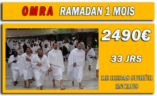Découvrez notre forfait Omra Ramadan 1 mois : hébergement proche du Haram et du Masjid Nabawi, vols, transport et assistance inclus.